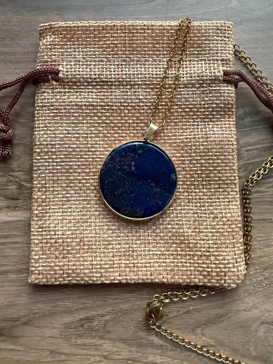Hand Crafted Jewelry - Genuine Lapis Lazuli Round Pendant Lapis Necklace Minimalist Crystal Necklace